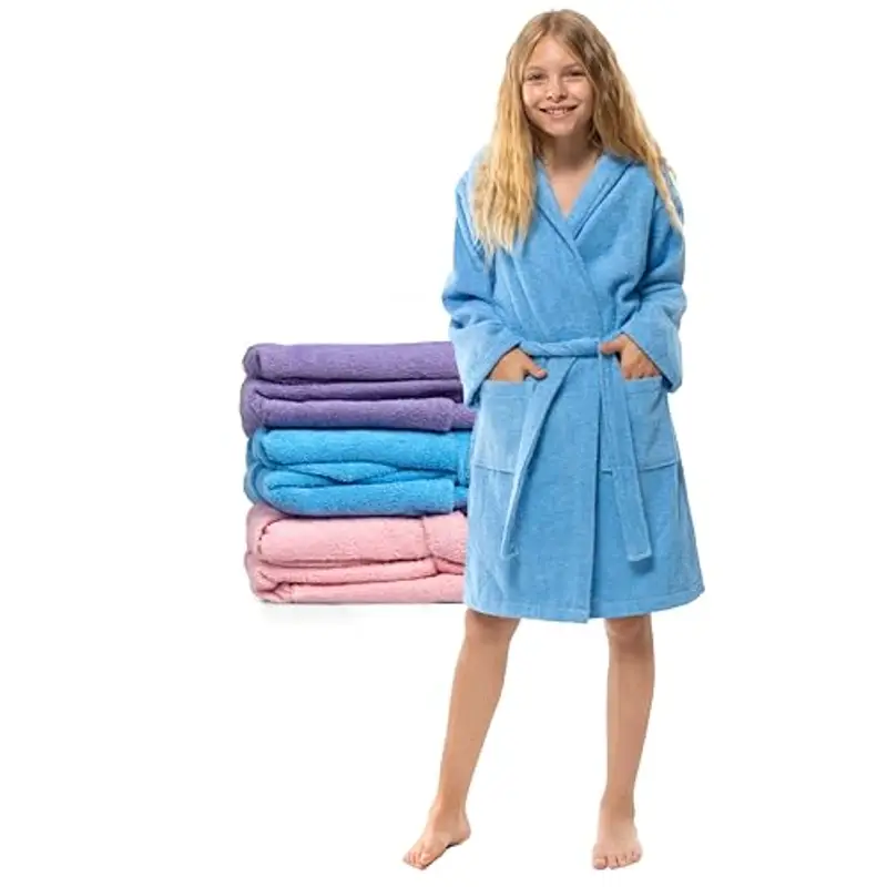 Twinzen Accappatoio Bambino Adolescenti con Cappuccio, 100% Cotone OekoTex, Accappatoio Ragazzo Ragazza 9-10 Anni Blu -