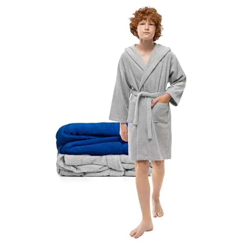 Twinzen Accappatoio Bambino Adolescenti con Cappuccio, 100% Cotone OekoTex, Accappatoio Ragazzo Ragazza 9-10 Anni