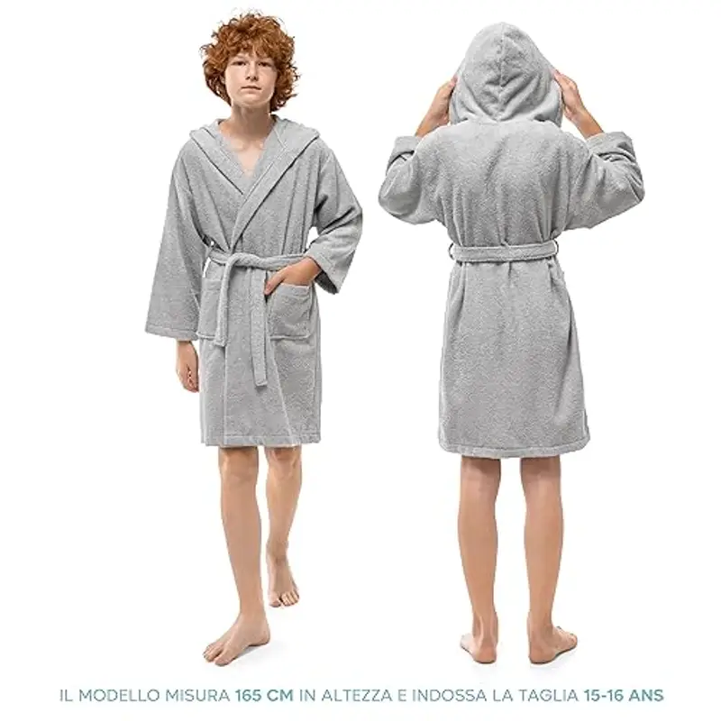 Twinzen Accappatoio Bambino Adolescenti con Cappuccio, 100% Cotone OekoTex, Accappatoio Ragazzo Ragazza 9-10 Anni miniatura 3