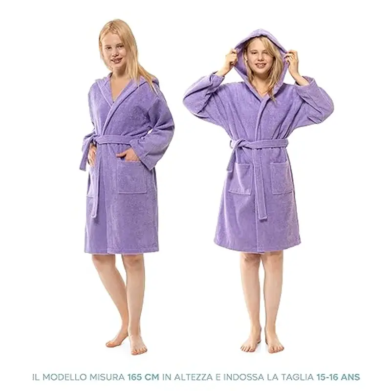 Twinzen Accappatoio Bambino Adolescenti con Cappuccio, 100% Cotone OekoTex, Accappatoio Ragazzo Ragazza 9-10 Anni Malva miniatura 3