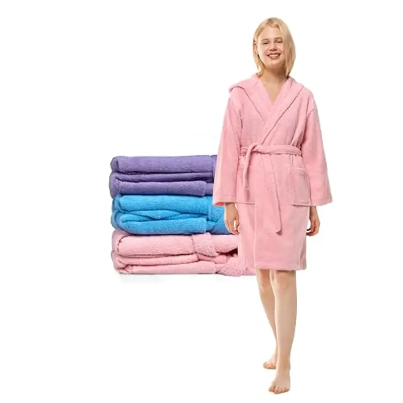 Twinzen Accappatoio Bambino Adolescenti con Cappuccio, 100% Cotone OekoTex, Accappatoio Ragazzo Ragazza 9-10 Anni Rosa