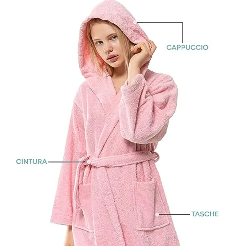 Twinzen Accappatoio Bambino Adolescenti con Cappuccio, 100% Cotone OekoTex, Accappatoio Ragazzo Ragazza 9-10 Anni Rosa miniatura 2