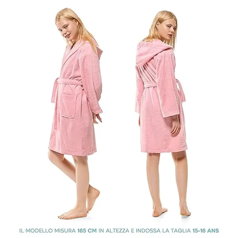 Twinzen Accappatoio Bambino Adolescenti con Cappuccio, 100% Cotone OekoTex, Accappatoio Ragazzo Ragazza 9-10 Anni Rosa miniatura 3