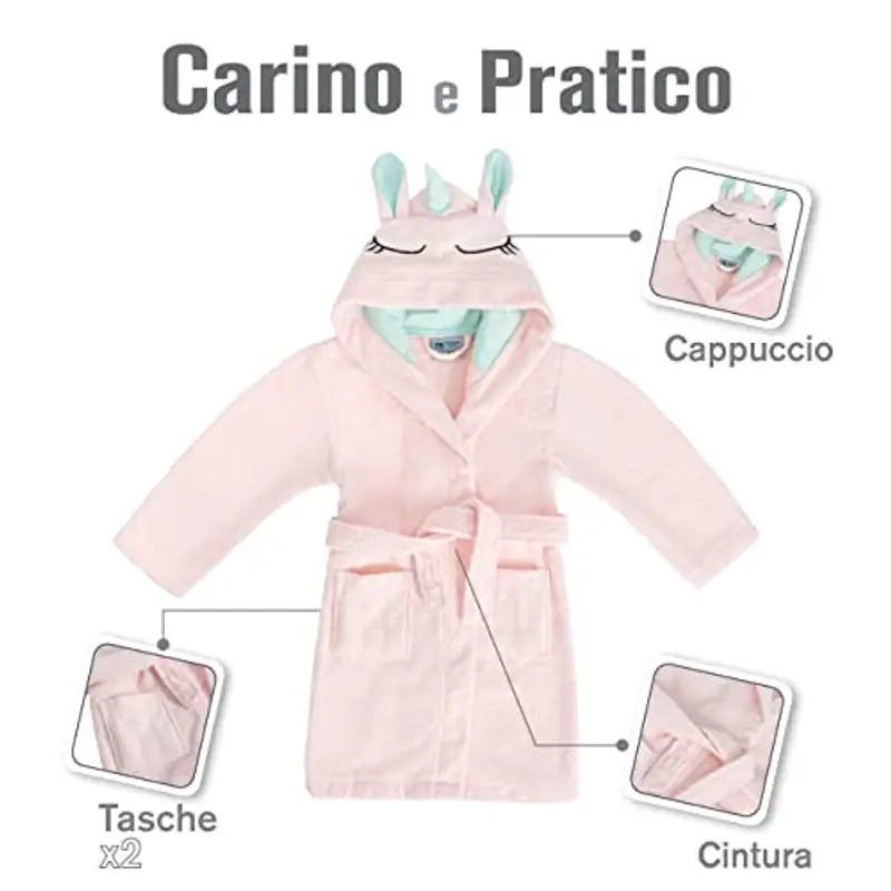 Twinzen - Accappatoio Unicorno - Ragazza e Ragazzo - 100% Cotone Oeko-Tex - Accappatoio Doccia e Vestaglia Bambini - 11-12 Anni miniatura 3