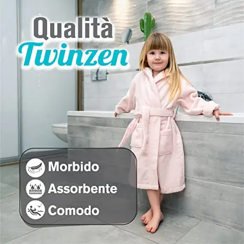 Twinzen - Accappatoio Unicorno - Ragazza e Ragazzo - 100% Cotone Oeko-Tex - Accappatoio Doccia e Vestaglia Bambini - 3 miniatura 2