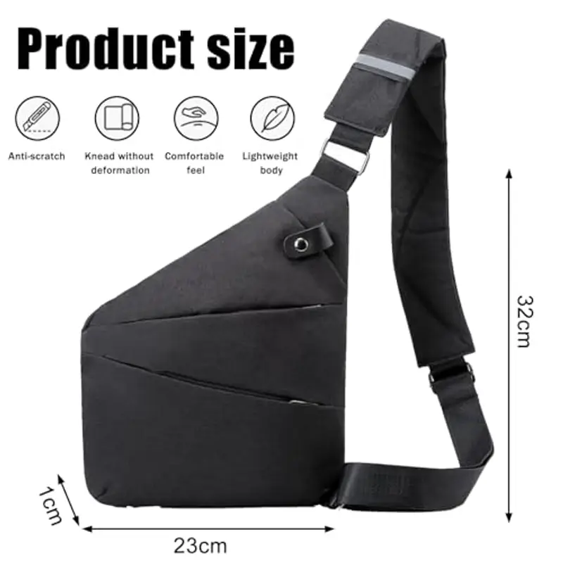 TYXHXTF Borsa Tracolla, Sling Bag Crossbody, Zaino Monospalla, Borsa da Petto Antifurto, per Uomo e Donna, Leggera, Semplice per Lavoro Sportivo (Nero) miniatura 2