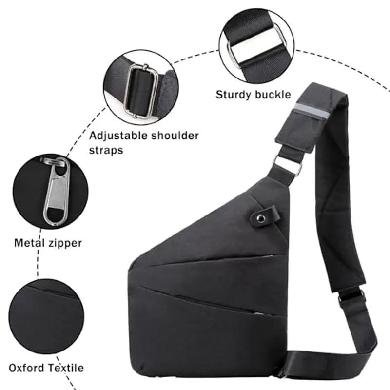 TYXHXTF Borsa Tracolla, Sling Bag Crossbody, Zaino Monospalla, Borsa da Petto Antifurto, per Uomo e Donna, Leggera, Semplice per Lavoro Sportivo (Nero) miniatura 3