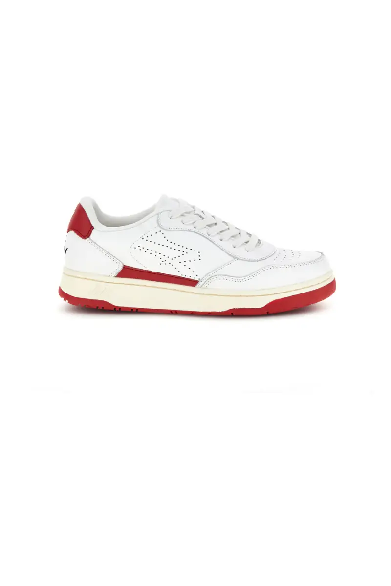 Sneakers bianche e rosse in pelle traforate in punta U power U1003RM [BIANCO