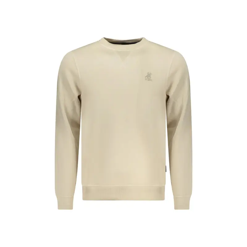 Felpa Uomo Beige Girocollo Felpata Stampa Logo