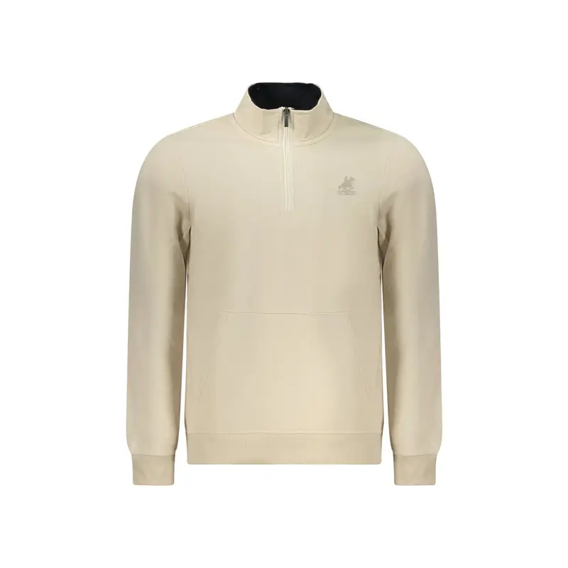 Felpa Uomo Beige Mezza Zip Felpata Logo
