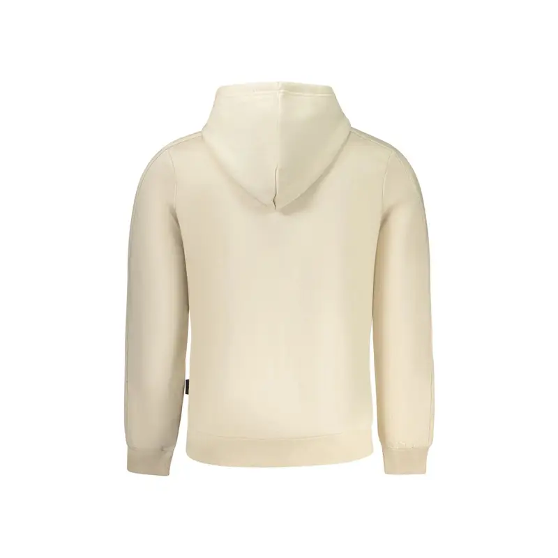 Felpa Uomo Beige Zip Cappuccio Felpata Logo miniatura 2