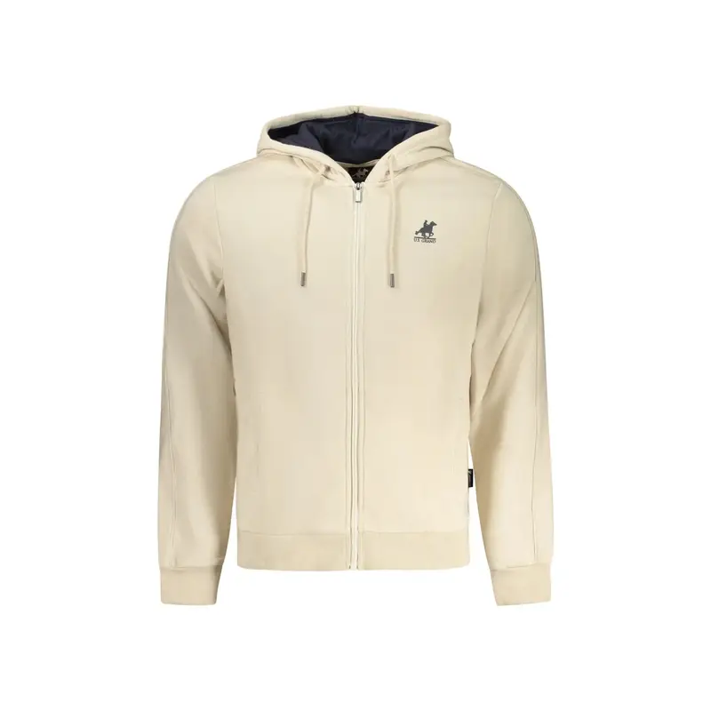 Felpa Uomo Beige Zip Cappuccio Felpata Logo