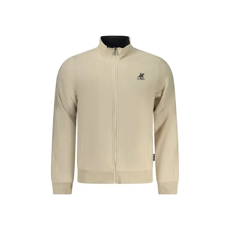 Felpa Uomo Beige Zip Felpata Tasche Ricamo Logo