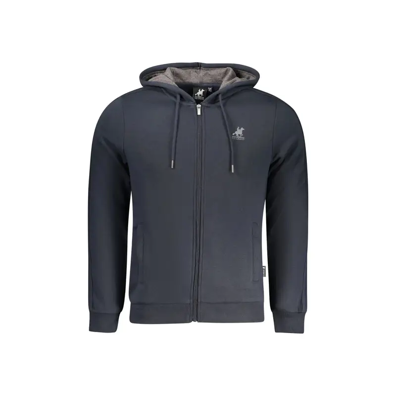 Felpa Uomo Blu con Cappuccio Zip Felpata Tasche Logo