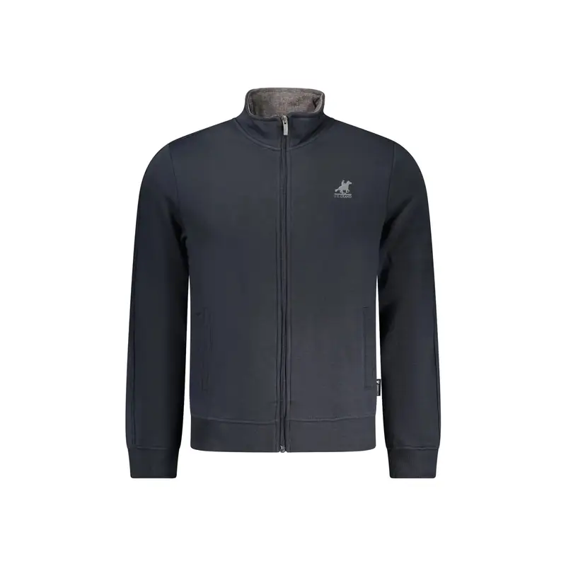 Felpa Uomo Blu con Zip Felpata Tasche Ricamo Logo