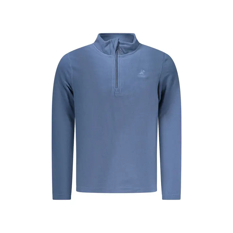 Felpa Uomo Blu Mezza Zip Pile Ricamo Logo