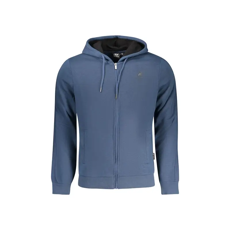 Felpa Uomo Blu Zip Cappuccio Felpata Logo