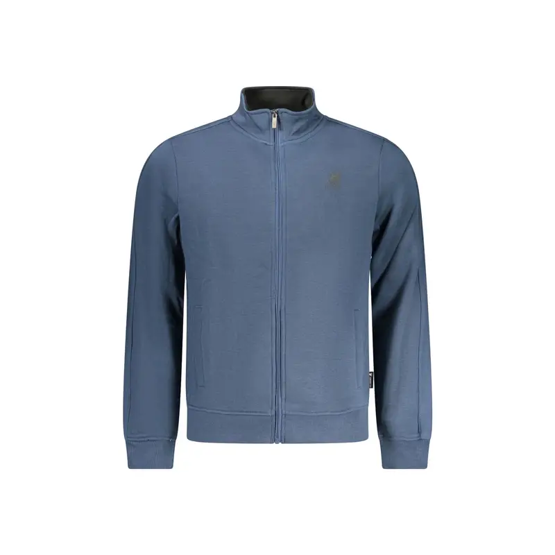 Felpa Uomo Blu Zip Felpata Tasche Ricamo Logo
