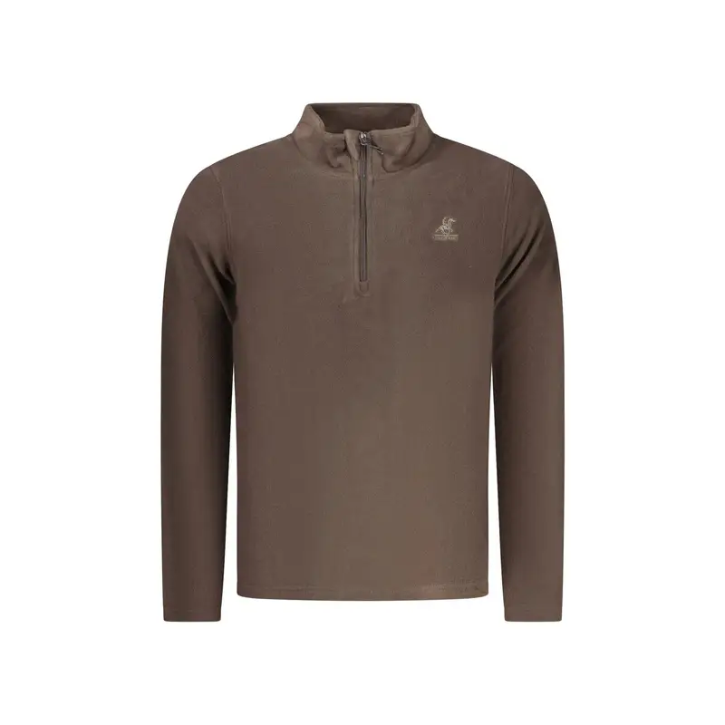 Felpa Uomo Marrone Mezza Zip Pile Ricamo Logo