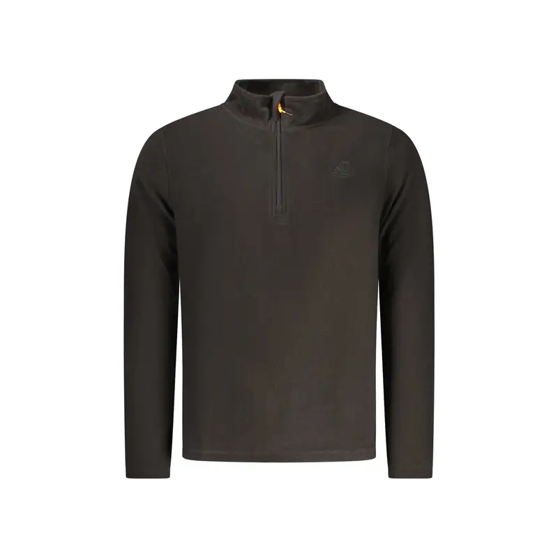 Felpa Uomo Nera con Mezza Zip Pile Ricamo Logo Nero