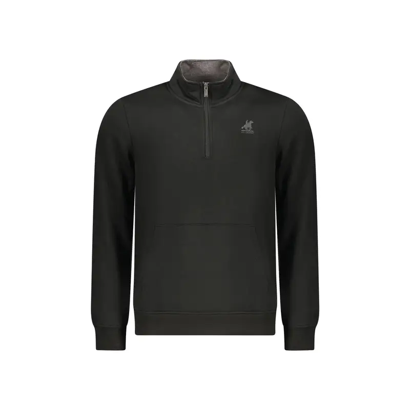 Felpa Uomo Nera Mezza Zip Felpata Logo Nero