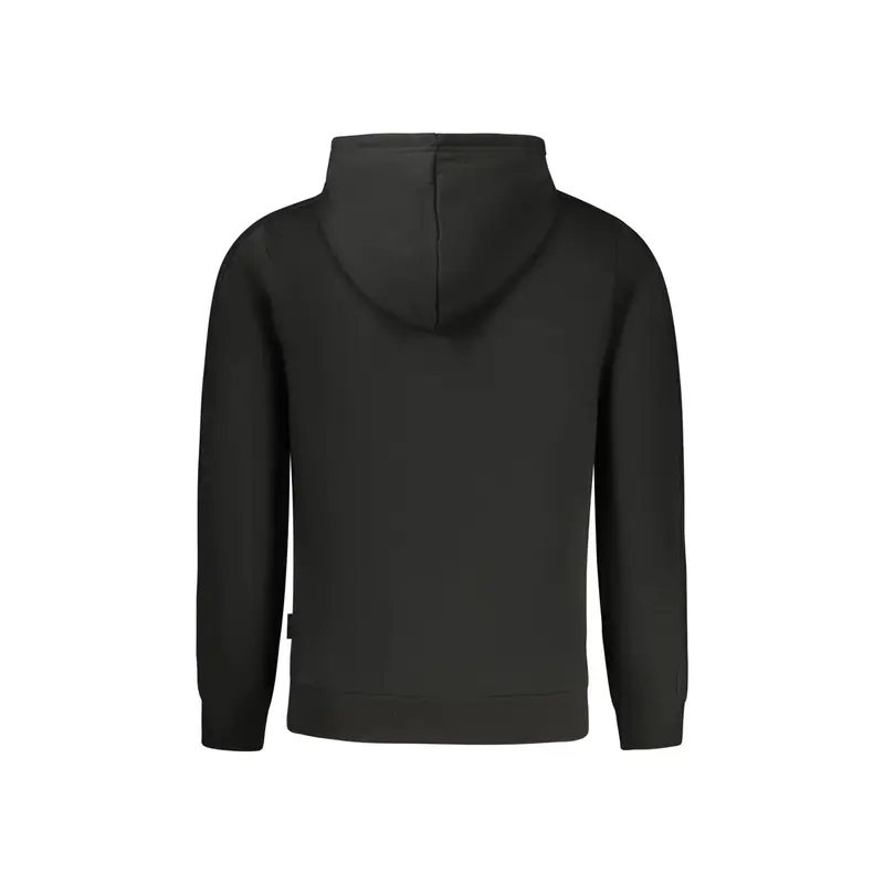 Felpa Uomo Nera Zip Cappuccio Felpata Logo Nero miniatura 2