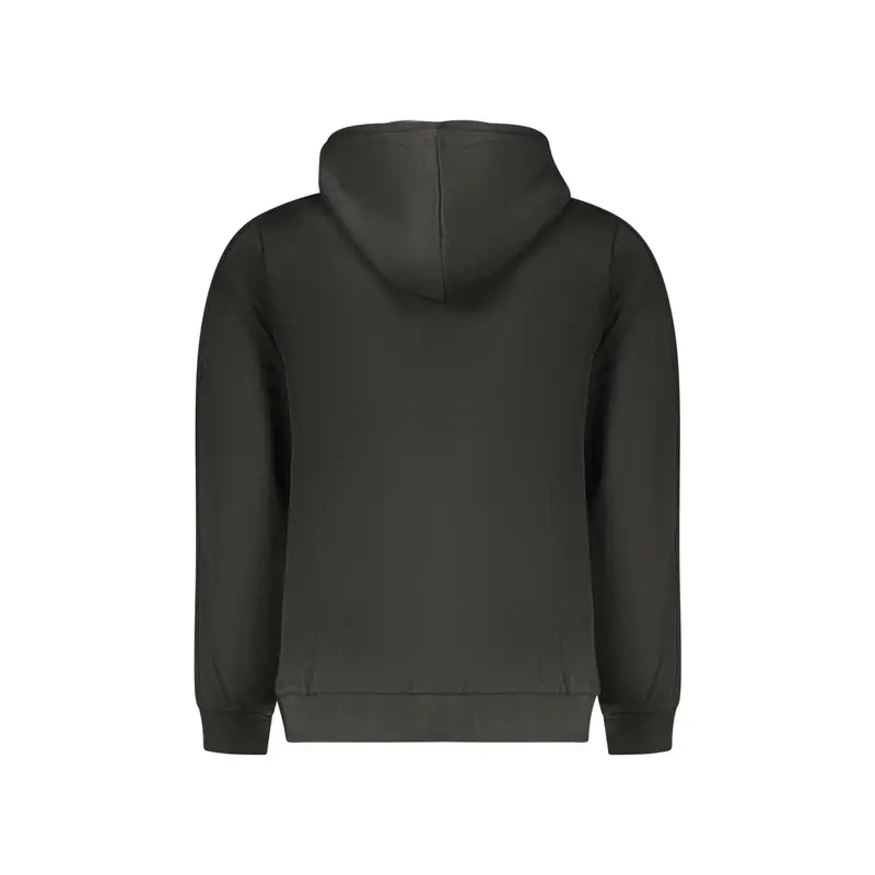Felpa Uomo Nera Zip Cappuccio Felpata Logo Nero miniatura 3