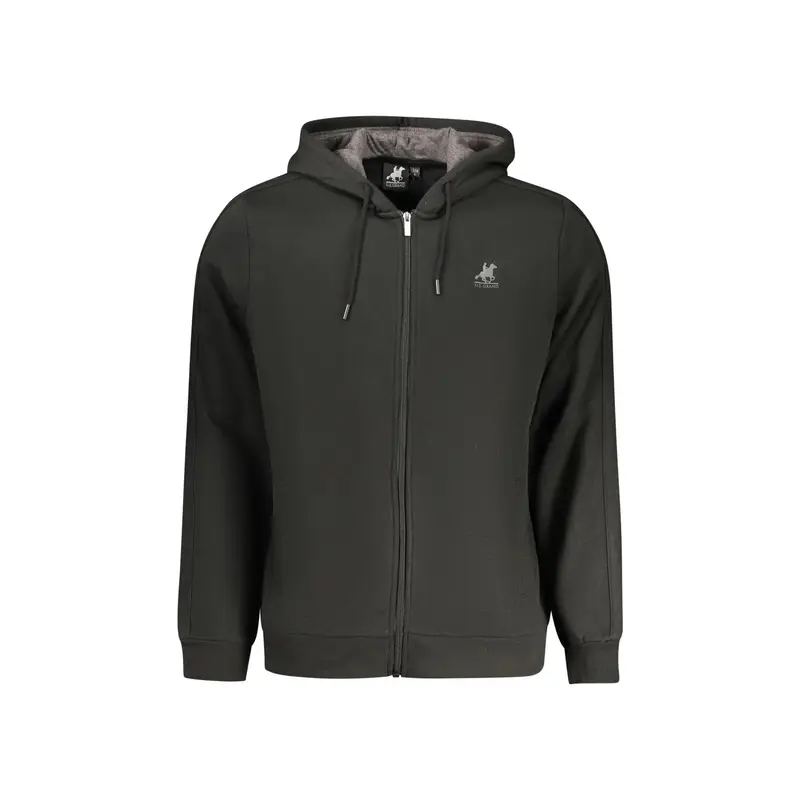 Felpa Uomo Nera Zip Cappuccio Felpata Logo Nero