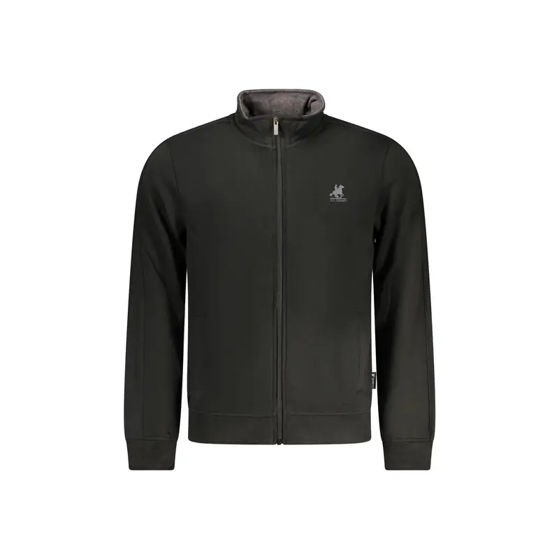 Felpa Uomo Nero con Zip Felpata Tasche Ricamo Logo
