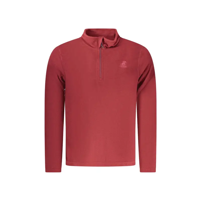 Felpa Uomo Rossa Mezza Zip Pile Ricamo Logo Rosso