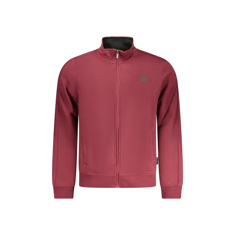 Felpa Uomo Rossa Zip Felpata Tasche Ricamo Logo Rosso