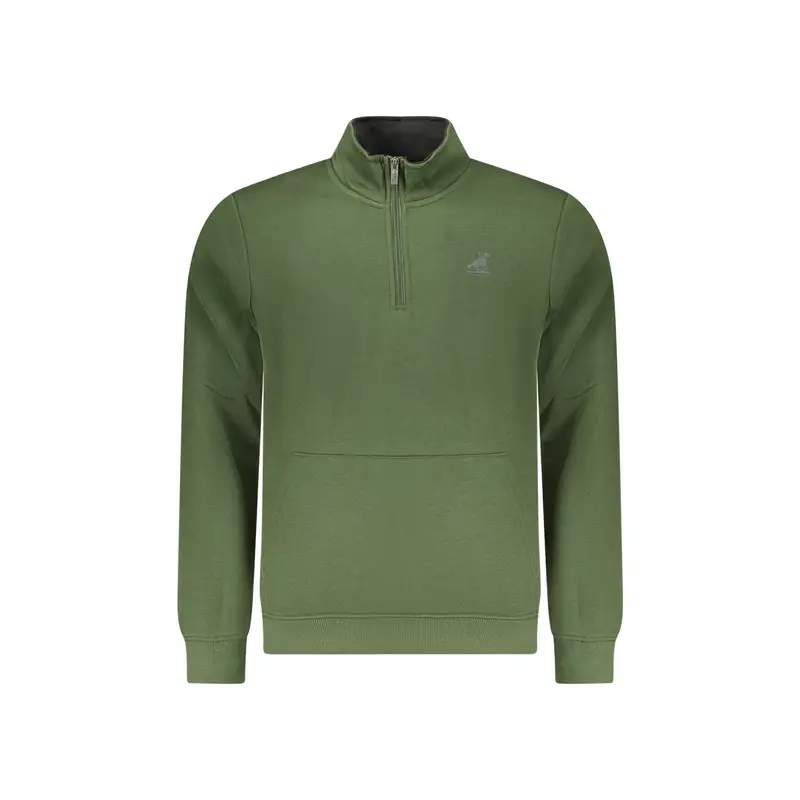 Felpa Uomo Verde Mezza Zip Felpata Tascone Stampa Logo