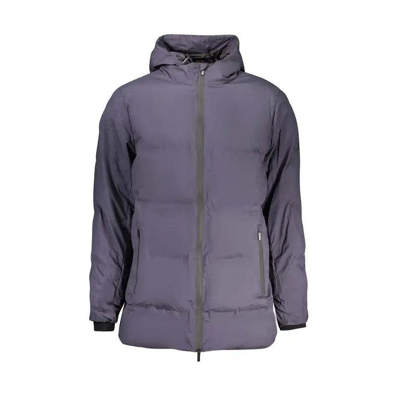 Giubbotto Uomo Blu Lungo con Cappuccio Applicazione Logo