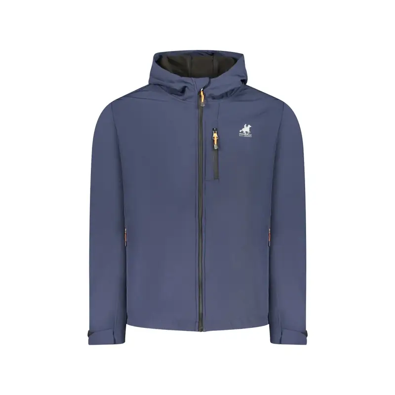 Giubbotto Uomo Blu Soft Shell Cappuccio Tasche Logo