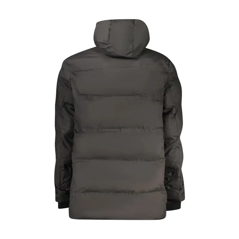 Giubbotto Uomo Nero Lungo con Cappuccio Applicazione Logo miniatura 2