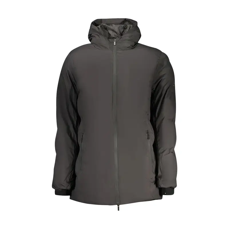 Giubbotto Uomo Nero Lungo con Cappuccio Applicazione Logo