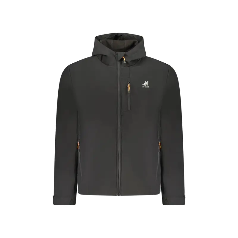 Giubbotto Uomo Nero Soft Shell Cappuccio Tasche Logo