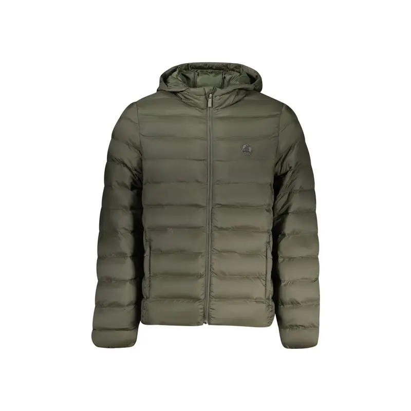 Giubbotto Uomo Verde Cappuccio Zip Tasche Logo