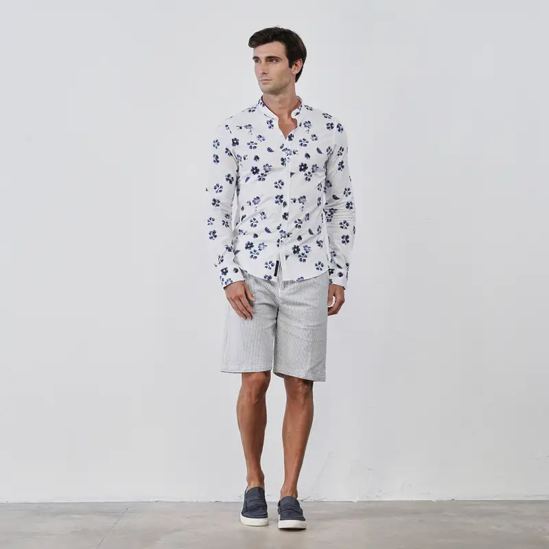 Shorts da uomo in cotone a righe bianche e blu