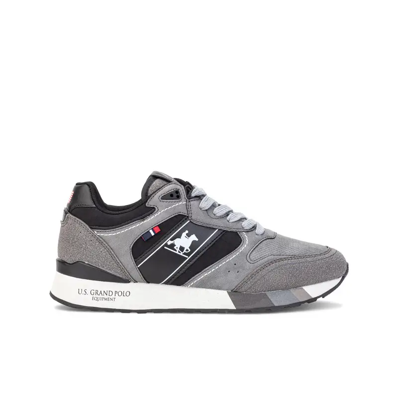 Sneakers grigie con stemma e logo