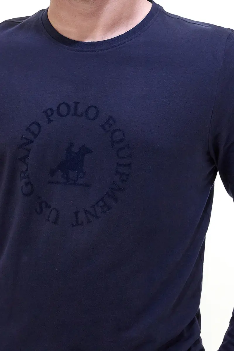 Maglia blu cotone manica lunga con logo U S Grand Polo US52602M [NIGHT BLUE miniatura 4