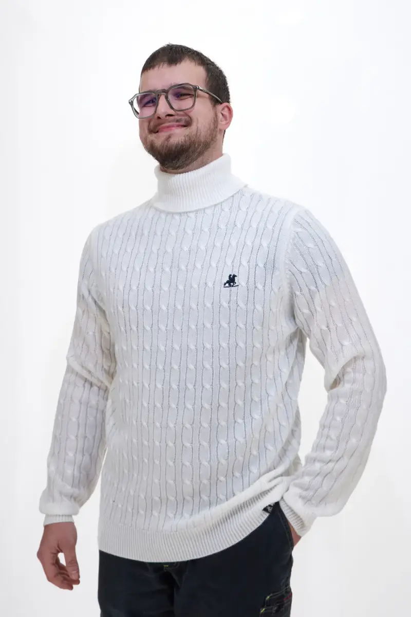 Maglione dolcevita bianco con lavorazione treccia U S Grand Polo US52207M [BIANCO]