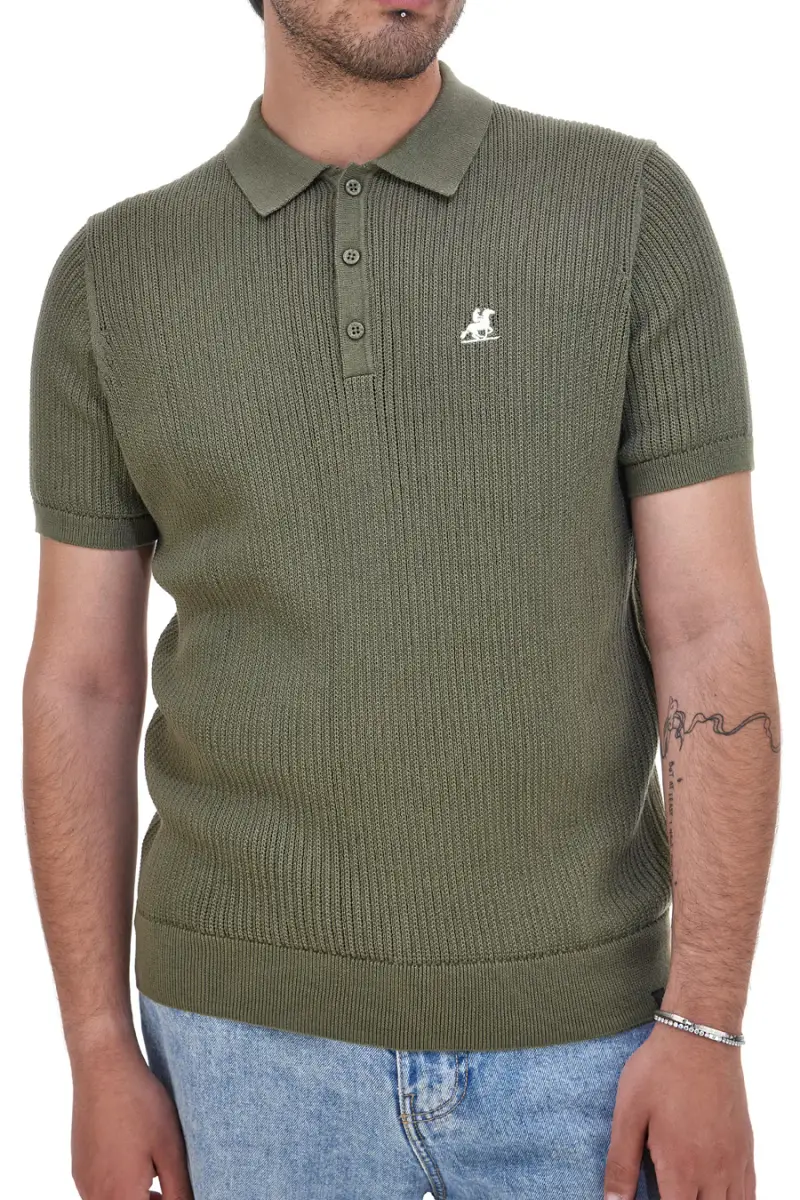 Polo verde in maglia a costine U S Grand Polo US51228M [MILITARY]