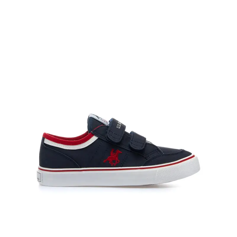Sneakers blu in tela con velcro e logo
