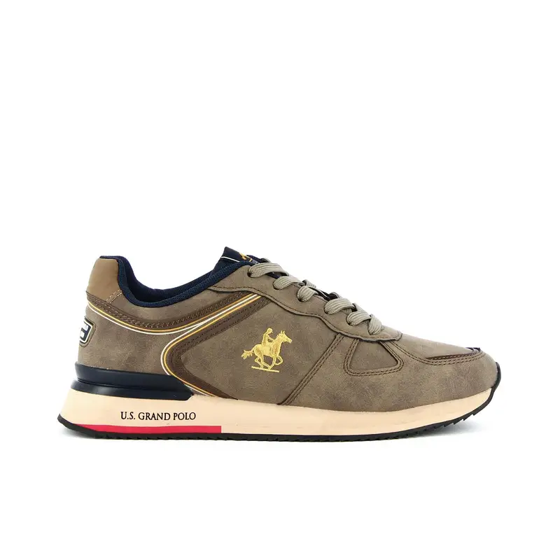 Sneakers marrone con logo laterale ricamato e dettagli a contrasto
