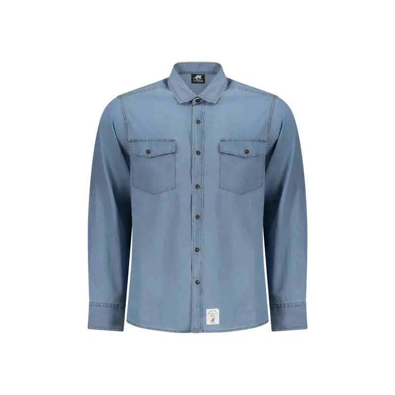 U Grand Camicia Maniche Lunghe Uomo Azzurra Logo Azzurro