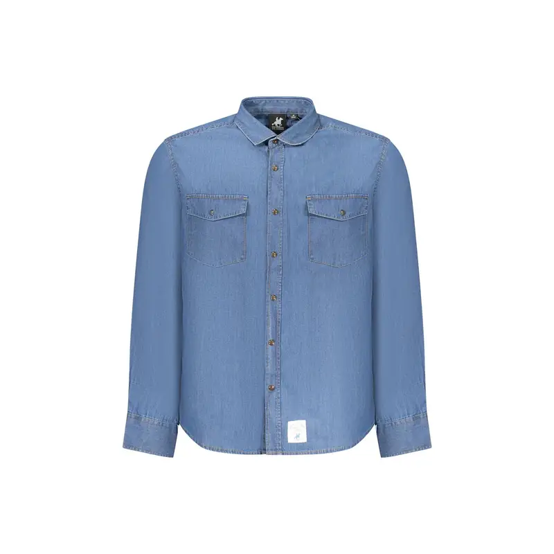 U Grand Camicia Maniche Lunghe Uomo Blu Collo alla Francese