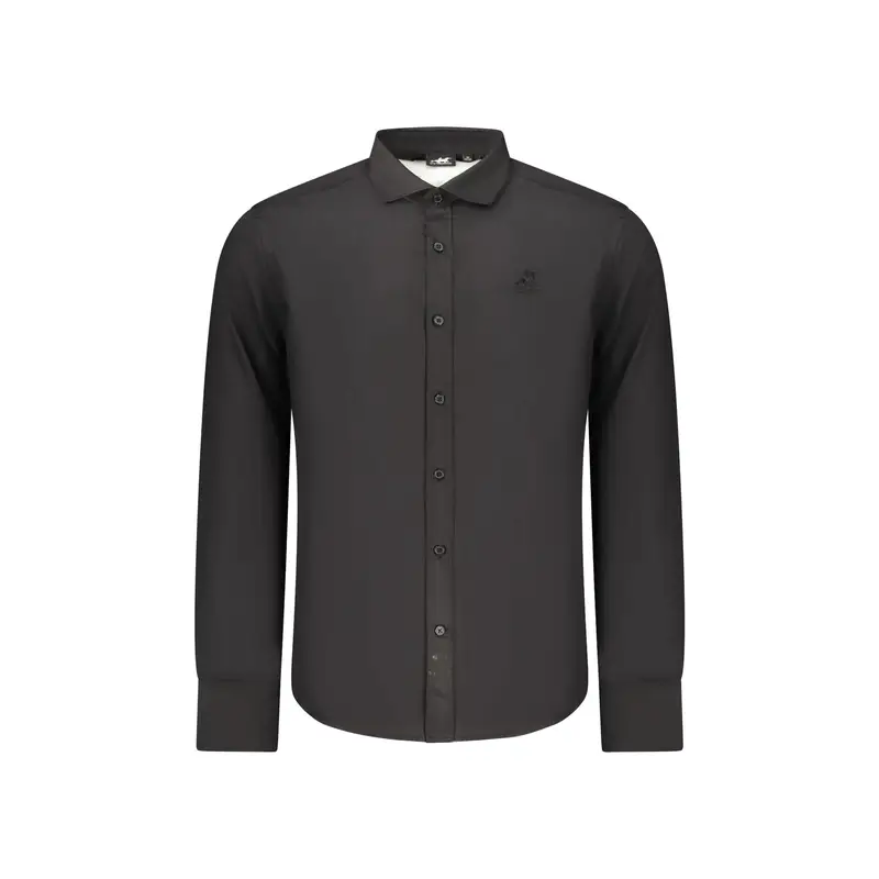 U Grand Camicia Maniche Lunghe Uomo Nera Ricamo Nero