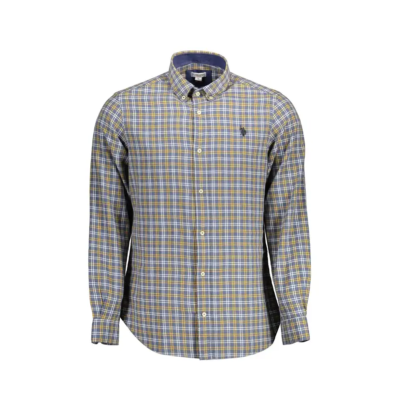 Camicia Maniche Lunghe Uomo Blu Ricamo