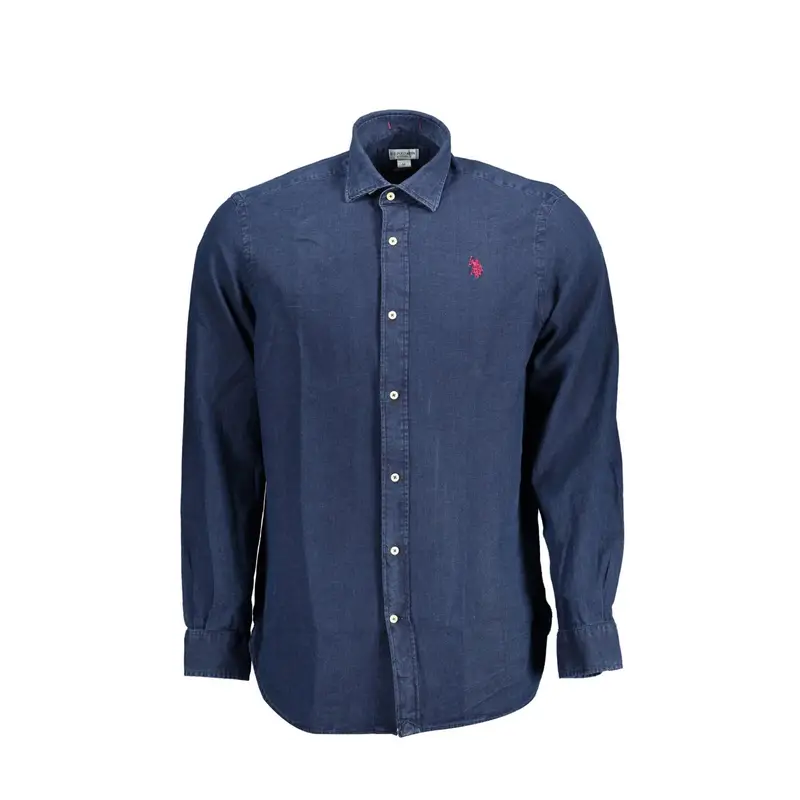 Camicia Maniche Lunghe Uomo Blu Ricamo